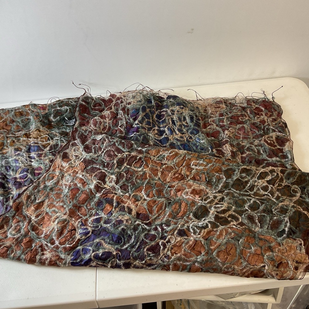Fleurs by Elegant Additions textured Brown Green variegated silk scarf 69" x 23"